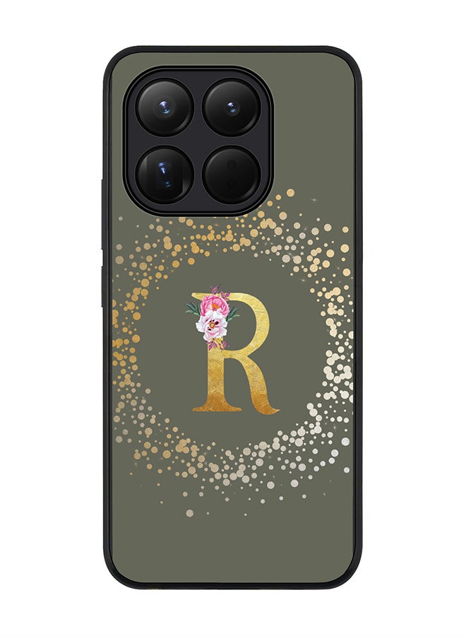 For Xiaomi 15T Case,Slim fit Camera Protection, Shockproof Thin Phone cover  - Custom Monogram Floral - R  (Olive Green )